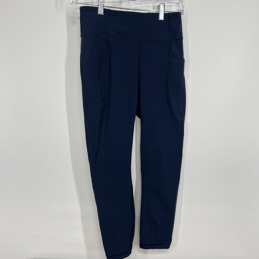 Lululemon Leggings Womens Navy Blue Time To Sweat Cropped 23" Pockets Size 6